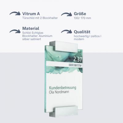 Tuerschild VITRUM A Glasschild mit  Alu für Buero